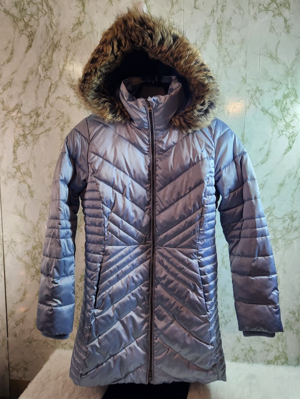 LANDS' END Stunning Faux Fur Trim Hood Parka Coat